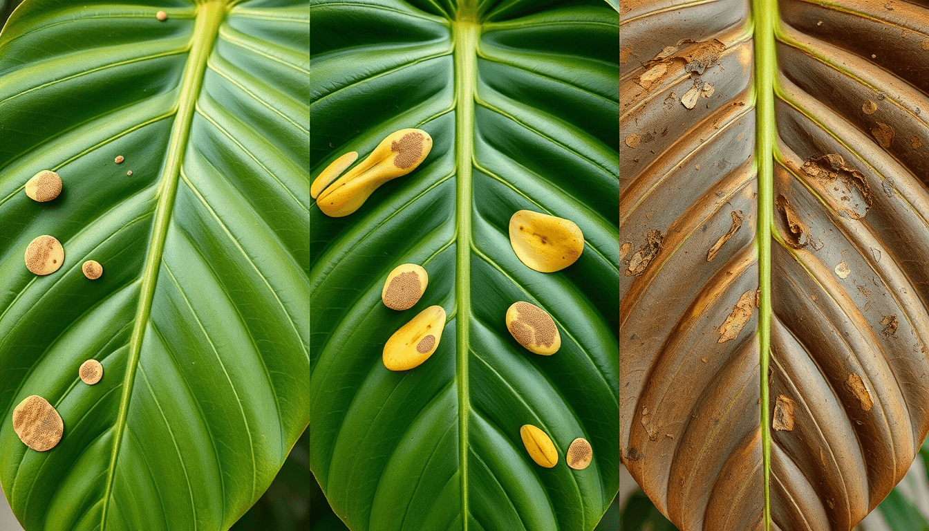 龜背芋褐斑病3級分法_病斑數量_大小_擴散速度全解析